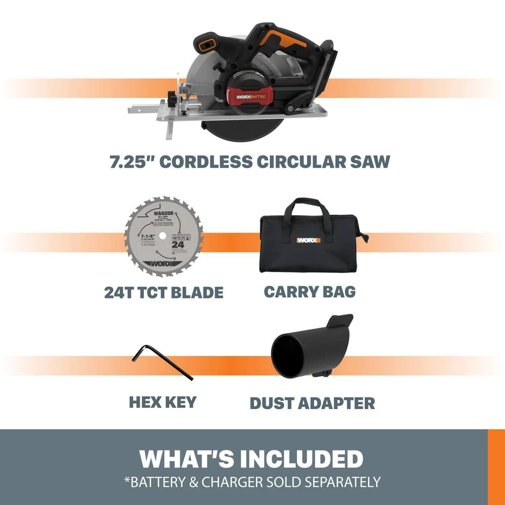 WORX NITRO 20V Brushless Circular Saw, 7 1/4-in (Tool Only) 2 WORX NITRO 20V Brushless Circular Saw, 7 1/4-in (Tool Only) - Image 2