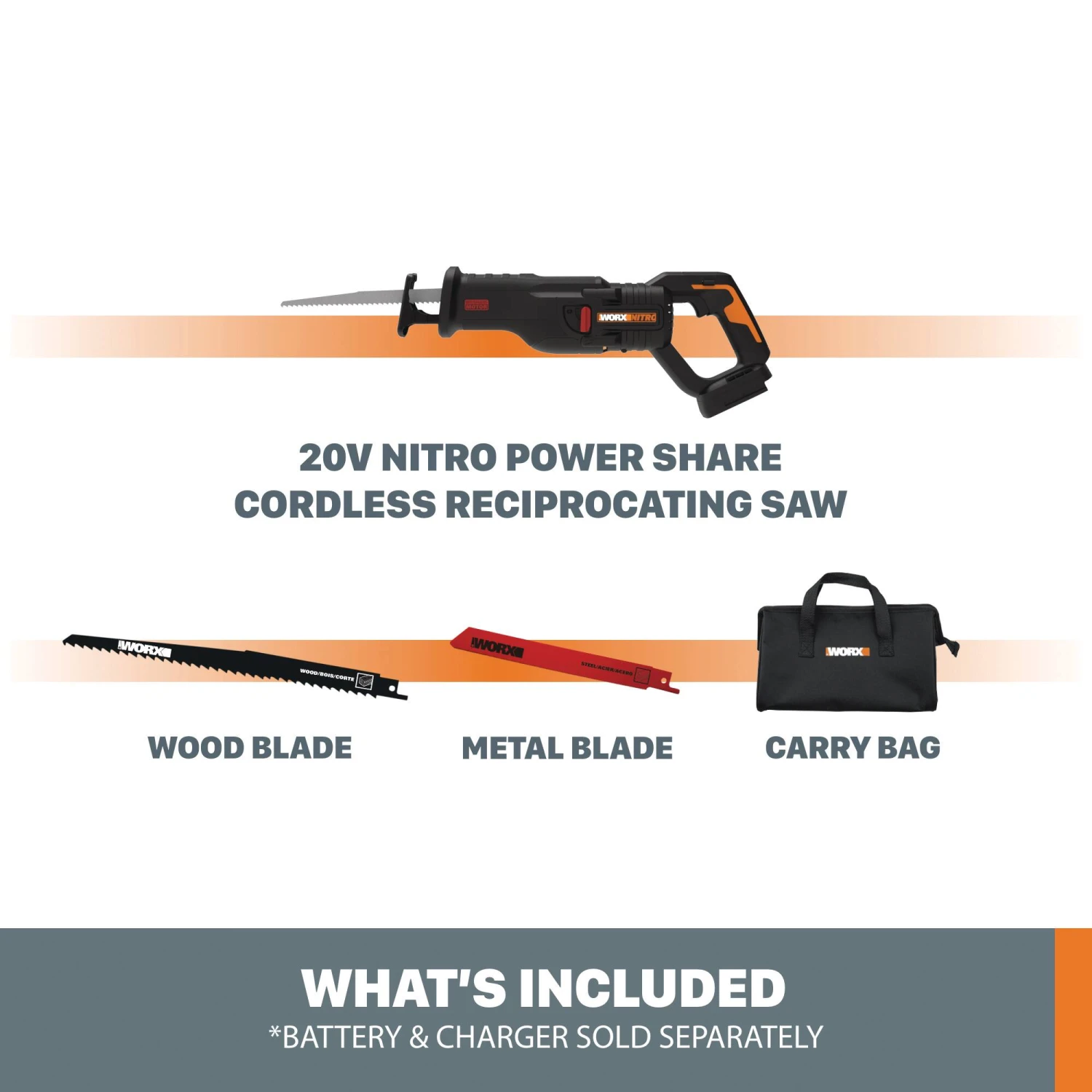 WORX NITRO 20V Brushless Reciprocating Saw (Tool Only) 2 WORX NITRO 20V Brushless Reciprocating Saw (Tool Only) - Image 2