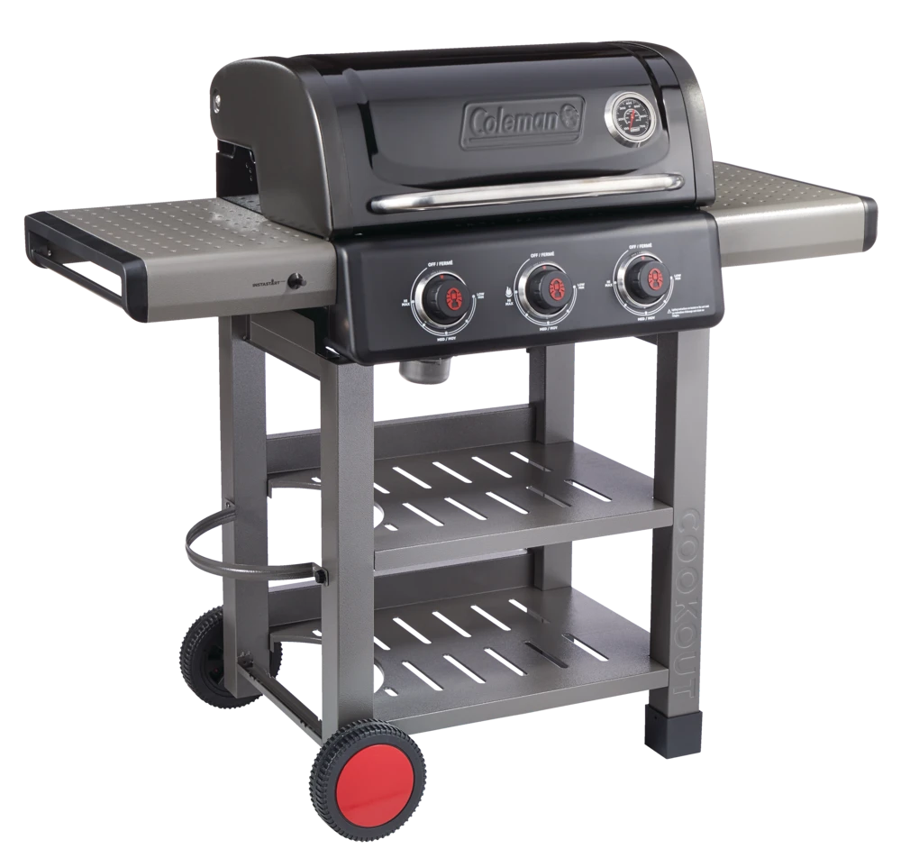 Coleman Cookout 3-Burner Propane Gas BBQ Grill With Side & Storage Shelves 1 Coleman Cookout 3-Burner Propane Gas BBQ Grill With Side & Storage Shelves