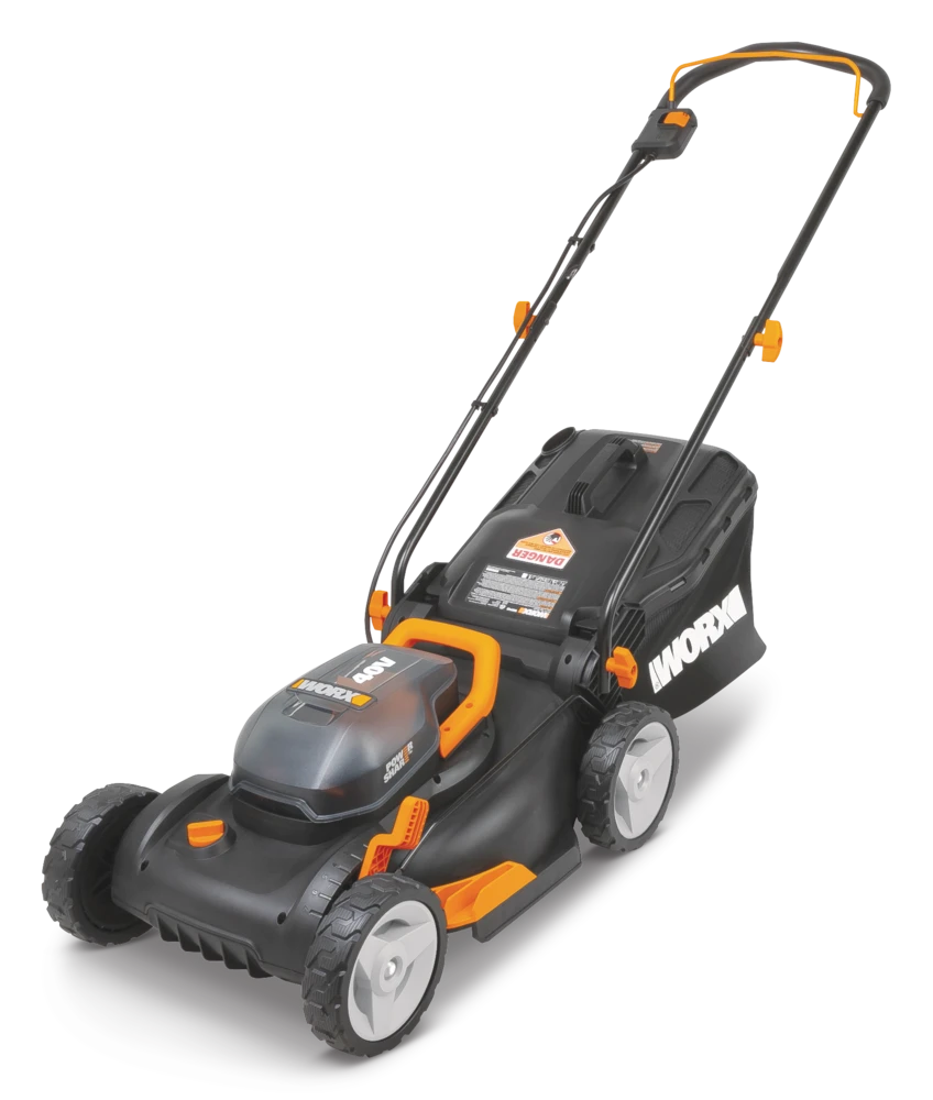 WORX 2-in-1 2x20V 4Ah Battery Cordless Brushed Walk Behind Push Lawn Mower, 17-in 1 WORX 2-in-1 2x20V 4Ah Battery Cordless Brushed Walk Behind Push Lawn Mower, 17-in