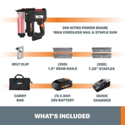 WORX WX840L 20V Nitro Power Share 18 Gauge Nail & Staple Gun With Battery, Charger & Bag 8 WORX WX840L 20V Nitro Power Share 18 Gauge Nail & Staple Gun With Battery, Charger & Bag -US Coleman Sales 2024 worx 20v nitro brad nail and staple gun 985f7031 6fd6 4943 95a6 283b181e0c03