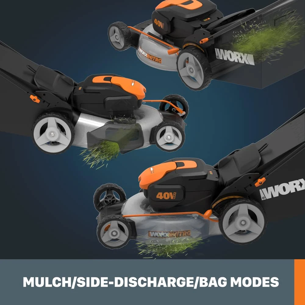 WORX Nitro 3-in-1 2x20V 5Ah Battery Cordless Brushed Walk Behind Push Lawn Mower, 20-in 10 WORX Nitro 3-in-1 2x20V 5Ah Battery Cordless Brushed Walk Behind Push Lawn Mower, 20-in - Image 10