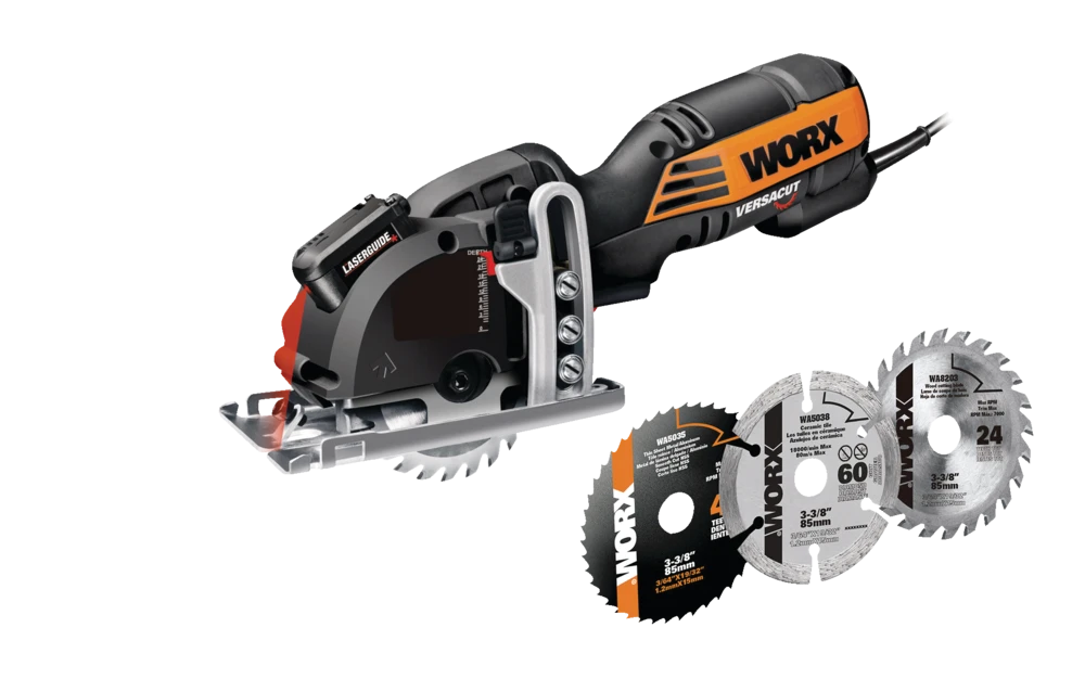 WORX WX420L 4A Versacut Compact Circular Saw With Assorted Blades & Laser Guide, 3-3/8-in 1 WORX WX420L 4A Versacut Compact Circular Saw With Assorted Blades & Laser Guide, 3-3/8-in